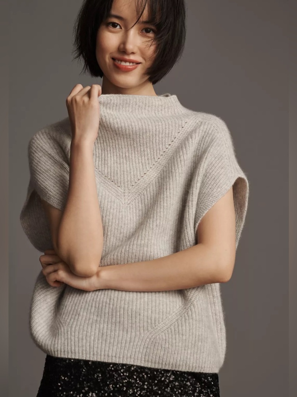 NWOT Anthropologie The Enza Cashmere Poncho Sweater Vest, Gray, Size XS